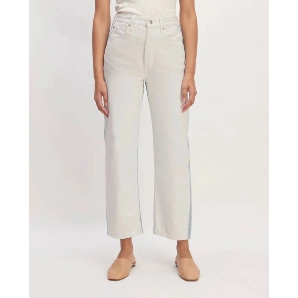 Everlane NWT The Way High Jean 29 Two Tone Split White Blue Straight Leg Rigid - Picture 2 of 13